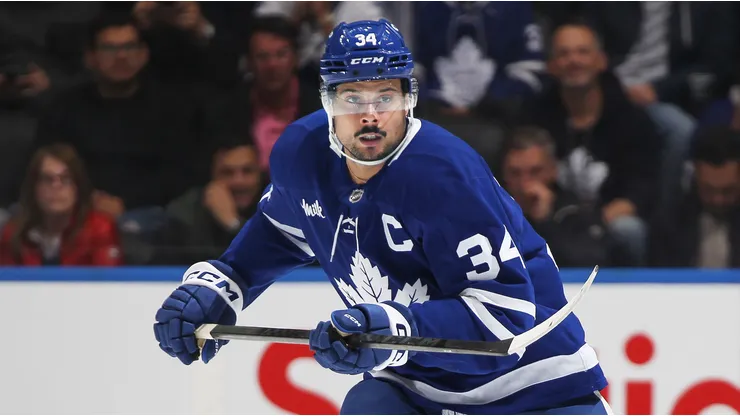 Auston Matthews #34 of the Toronto Maple Leafs skates against the Los Angeles Kings during the 3rd period in an NHL game at Scotiabank Arena on October 16, 2024 in Toronto, Ontario, Canada. The Maple Leafs defeated the Kings 6-2.