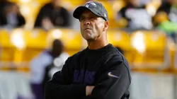 Head coach John Harbaugh of the Baltimore Ravens looks on prior to a game against the Pittsburgh Steelers at Acrisure Stadium on November 17, 2024 in Pittsburgh, Pennsylvania.