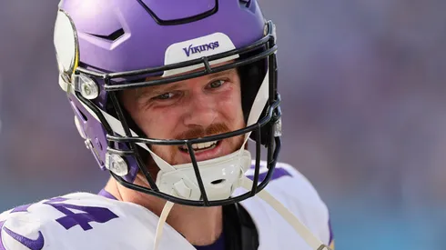 Sam Darnold #14 of the Minnesota Vikings against the Tennessee Titans at Nissan Stadium on November 17, 2024 in Nashville, Tennessee.