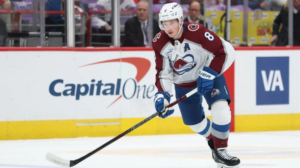Cale Makar #8 of the Colorado Avalanche skates against the Washington Capitals at Capital One Arena on November 21, 2024. (Source: Patrick Smith/Getty Images)