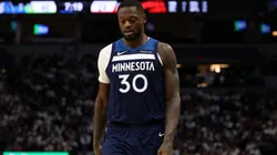 Julius Randle #30 of the Minnesota Timberwolves looks on against the Toronto Raptors in the second quarter of the home opener at Target Center