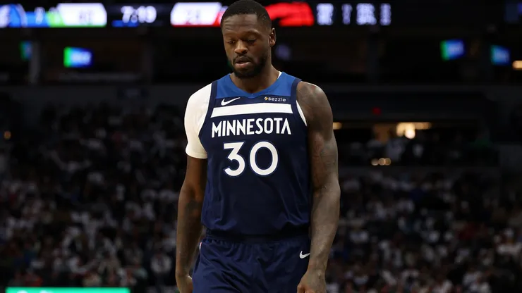 Julius Randle #30 of the Minnesota Timberwolves looks on against the Toronto Raptors in the second quarter of the home opener at Target Center