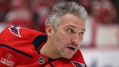 Alex Ovechkin #8 of the Washington Capitals skates during warmups before playing against the New York Islanders at Capital One Arena on December 20, 2023 in Washington, DC.