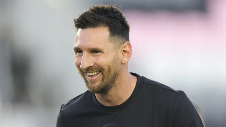 Lionel Messi looks on at the crowd during the Youth International Cup Opening Ceremony match