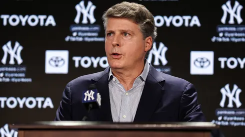 Yankees principal owner Hal Steinbrenner speaks during a press conference at Yankee Stadium.