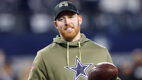 Cooper Rush #10 of the Dallas Cowboys warms up prior to a game against the Indianapolis Colts at AT&T Stadium on December 04, 2022.