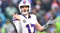 Josh Allen #17 of the Buffalo Bills reacts during the second quarter against the Seattle Seahawks at Lumen Field on October 27, 2024 in Seattle, Washington.