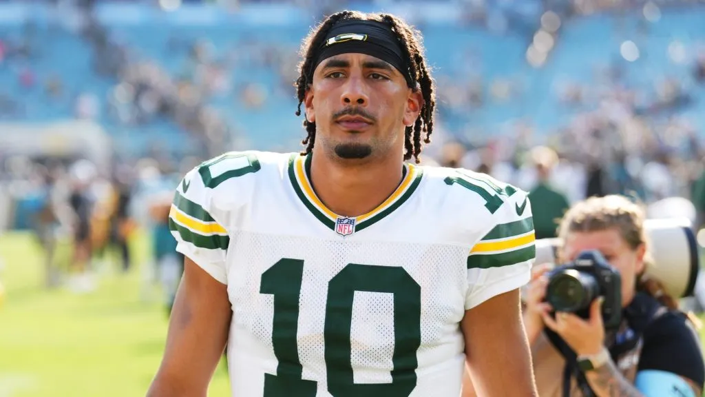 Jordan Love #10 of the Green Bay Packers walks off the field after their 30-27 win over the Jacksonville Jaguars at EverBank Stadium on October 27, 2024. (Source: Rich Storry/Getty Images)
