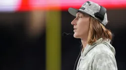 Trevor Lawrence #16 of the Jacksonville Jaguars looks on in the third quarter of a game against the Detroit Lions at Ford Field on November 17, 2024 in Detroit, Michigan.