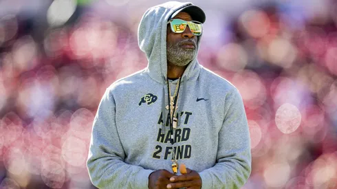 Head coach Deion Sanders of the Colorado Buffaloes walks across the field before the game against the Texas Tech Red Raiders at Jones AT&T Stadium on November 09, 2024 in Lubbock, Texas.