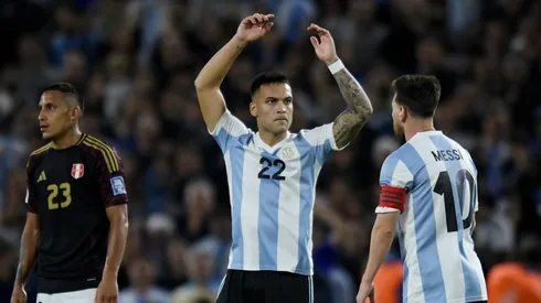 Lautaro Martinez of Argentina celebrates after scoring the team's first goal during the South American FIFA World Cup 2026 Qualifier match between Argentina and Peru