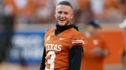 Quinn Ewers #3 of the Texas Longhorns watches players warm up before the game against the Louisiana Monroe Warhawks at Darrell K Royal-Texas Memorial Stadium on September 21, 2024.