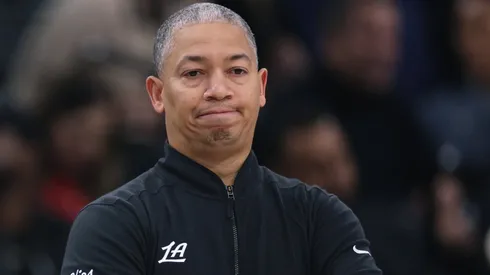 Head coach Tyronn Lue of the LA Clippers reacts during the first half against the Golden State Warriors at Intuit Dome on November 18, 2024 in Inglewood, California.
