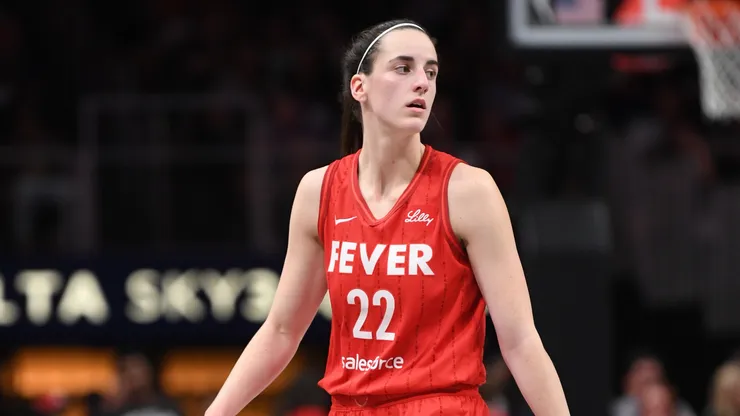 Caitlin Clark #22 of the Indiana Fever looks on during the game against the Atlanta Dream