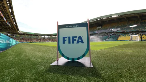 A detailed view of the FIFA logo.