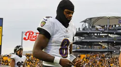 Lamar Jackson #8 of the Baltimore Ravens walks off the field after losing to the Pittsburgh Steelers 18-16 on November 17, 2024 at Acrisure Stadium in Pittsburgh, Pennsylvania.