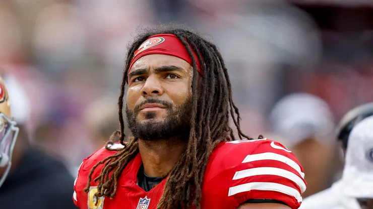 Fred Warner #54 of the San Francisco 49ers looks on during the fourth quarter of a game against the Seattle Seahawks at Levi's Stadium on November 17, 2024 in Santa Clara, California.