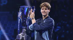 Jannik Sinner of Italy poses for a photo with the ATP Finals trophy after his victory against Taylor Fritz of United States