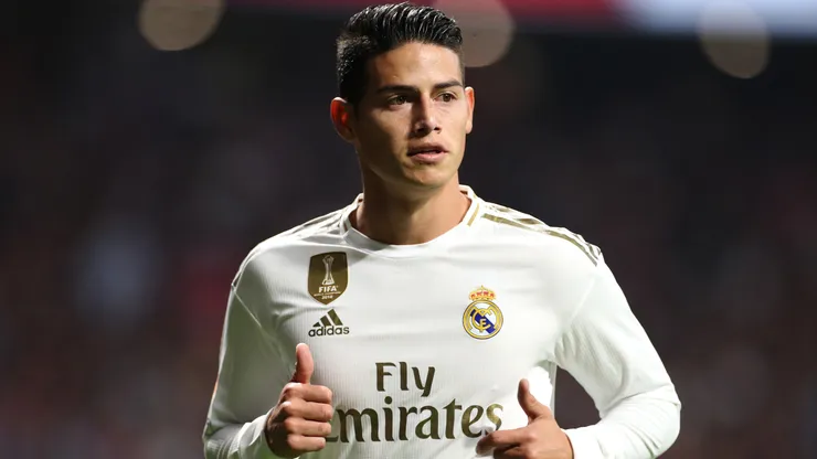 James Rodriguez of Real Madrid looks on during the Liga match between Club Atletico de Madrid and Real Madrid CF