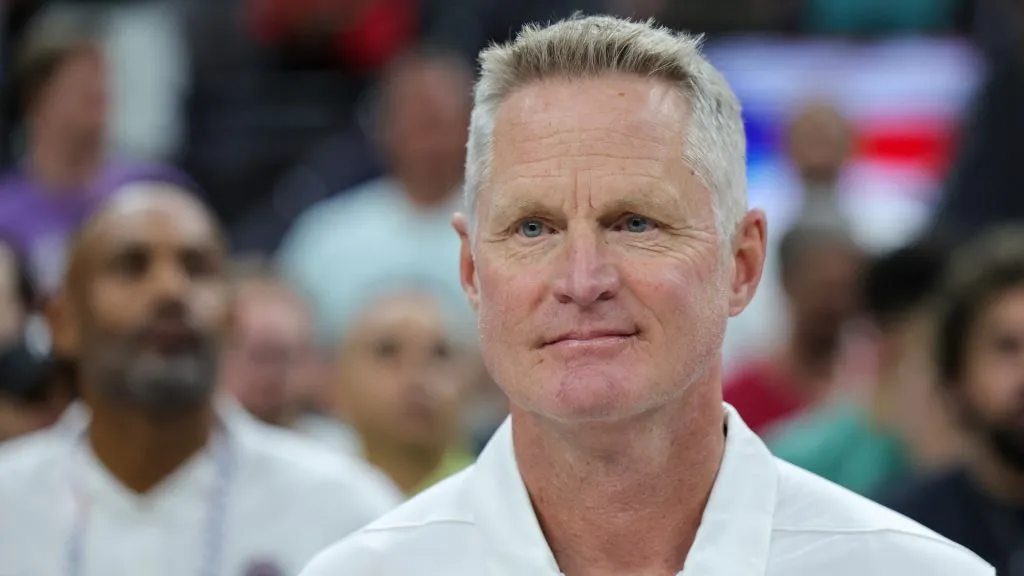 Head coach Steve Kerr of the United States stands on the court before a 2023 FIBA World Cup exhibition game against Puerto Rico at T-Mobile Arena on August 07, 2023. (Source: Ethan Miller/Getty Images)