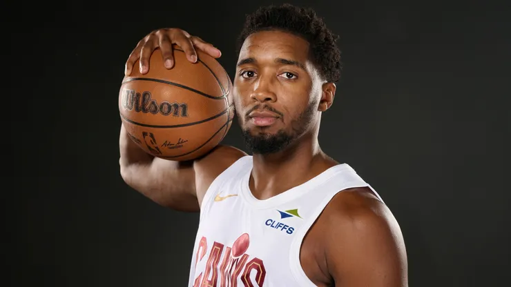 Donovan Mitchell #45 of the Cleveland Cavaliers poses for a photo during media day at Rocket Mortgage Fieldhouse on September 30, 2024.