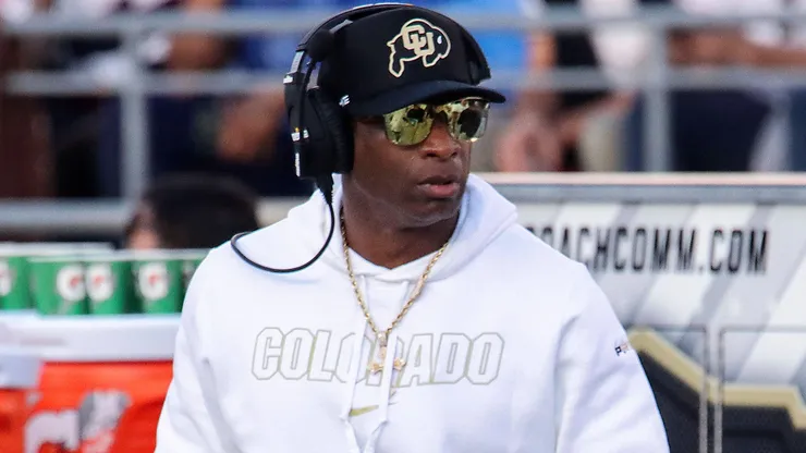 Buffaloes Head Football Coach Deion Sanders aka Coach Prime on the sideline during the contest as the host UCLA Bruins defeat the visiting University of Colorado Buffaloes 28-16 on Saturday, October 28, 2023 at the Rose Bowl in Pasadena, California.