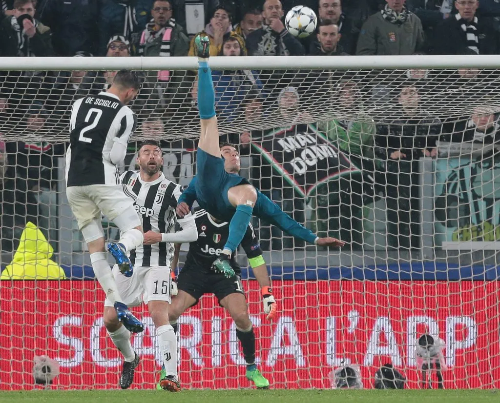 Cristiano Ronaldo of Real Madrid scores his sides second goal during the UEFA Champions League Quarter Final Leg One match between Juventus and Real Madrid at Allianz Stadium. Emilio Andreoli/Getty Images