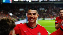 Cristiano Ronaldo seen celebrating after scoring goal during UEFA Nations League game between national teams of Portugal and Poland