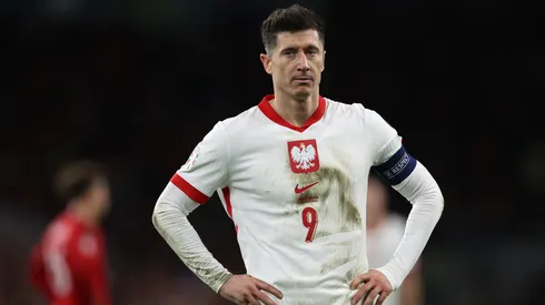 Robert Lewandowski of Poland during the UEFA EURO 2024 Play-Offs semifinal match between Wales and Poland at Cardiff City Stadium on March 26, 2024 in Cardiff, Wales.