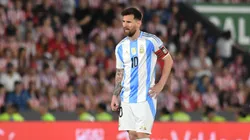 Lionel Messi reacts during the match between Argentina and Paraguay