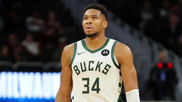 Giannis Antetokounmpo #34 of the Milwaukee Bucks walks backcourt during a preseason game against the Chicago Bulls at Fiserv Forum on October 14, 2024 in Milwaukee, Wisconsin.