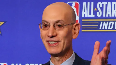 NBA Commissioner Adam Silver speaks to the media at Lucas Oil Stadium on February 17, 2024 in Indianapolis, Indiana.