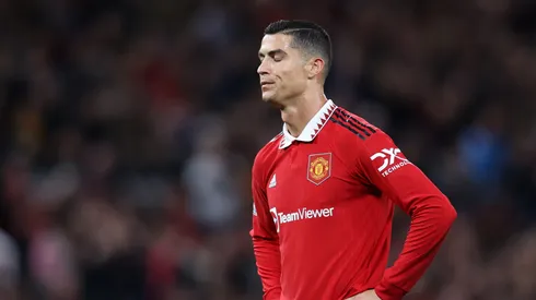 Cristiano Ronaldo of Manchester United reacts during the UEFA Europa League group E match between Manchester United and Sheriff Tiraspol at Old Trafford on October 27, 2022 in Manchester, England.
