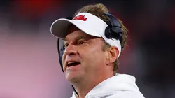 Head coach Lane Kiffin of the Mississippi Rebels looks on during the first half against the Georgia Bulldogs at Sanford Stadium on November 11, 2023 in Athens, Georgia.