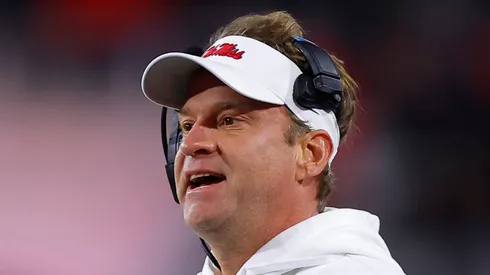 Head coach Lane Kiffin of the Mississippi Rebels looks on during the first half against the Georgia Bulldogs at Sanford Stadium on November 11, 2023 in Athens, Georgia.