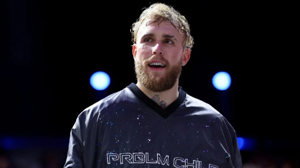 Jake Paul looks on as they enter the arena during their ring walk prior to the Cruiserweight Title fight between Jake Paul and Tommy Fury at the Diriyah Arena on February 26, 2023. (Source: Francois Nel/Getty Images)