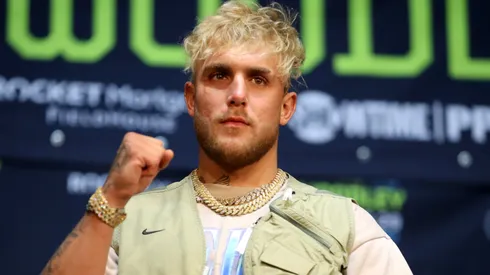Jake Paul poses for media during a press conference before his cruiserweight fight against Tyron Woodley at The Novo by Microsoft at L.A. Live on July 13, 2021.