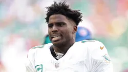 Tyreek Hill #10 of the Miami Dolphins looks on in the second quarter of a game against the Arizona Cardinals at Hard Rock Stadium on October 27, 2024 in Miami Gardens, Florida.