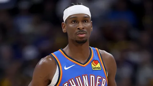 Shai Gilgeous-Alexander #2 of the Oklahoma City Thunder plays the Denver Nuggets