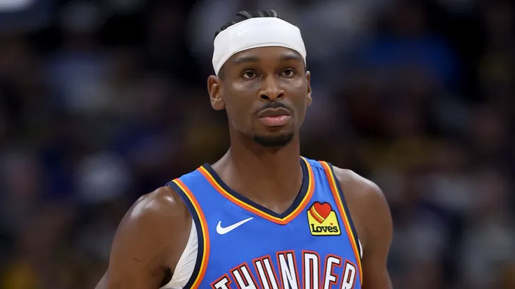 Shai Gilgeous-Alexander #2 of the Oklahoma City Thunder plays the Denver Nuggets