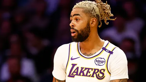 D'Angelo Russell #1 of the Los Angeles Lakers in the first half at Crypto.com Arena