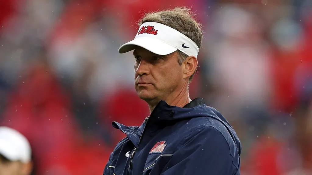 Head coach Lane Kiffin of the Mississippi Rebels looks on before the game against the Georgia Bulldogs at Vaught-Hemingway Stadium on November 09, 2024 in Oxford, Mississippi.