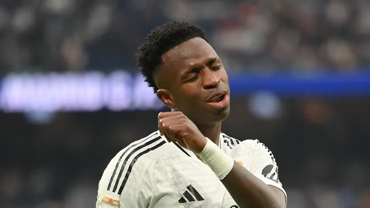 Vinicius Jr. of Real Madrid eacts during the LaLiga match between Real Madrid CF and CA Osasuna.