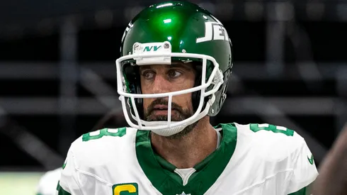 Aaron Rodgers looks on before the regular season game between the New York Jets and Pittsburgh Steelers on October 20, 2024 at Acrisure Stadium in Pittsburgh, PA.