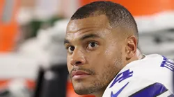 Quarterback Dak Prescott #4 of the Dallas Cowboys watches from the sidelines during the NFL game against the Arizona Cardinals at the University of Phoenix Stadium on September 25, 2017 in Glendale, Arizona.