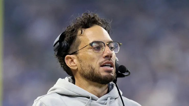 INDIANAPOLIS, INDIANA - OCTOBER 20: Mike McDaniel the head coach of the Miami Dolphins against the Indianapolis Colts at Lucas Oil Stadium on October 20, 2024 in Indianapolis, Indiana.