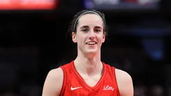 Caitlin Clark #22 of the Indiana Fever smiles against the Chicago Sky