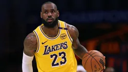 LeBron James #23 of the Los Angeles Lakers dribbles up court during a 116-106 Lakers win over the Philadelphia 76ers at Crypto.com Arena