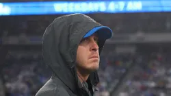 Jared Goff #16 of the Detroit Lions on the sideline during the first half of a preseason game against the New York Giants at MetLife Stadium on August 8, 2024 in East Rutherford, New Jersey. (Photo by Ed Mulholland/Getty Images)