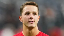 Quarterback Brock Purdy #13 of the San Francisco 49ers looks on before a preseason game against the Las Vegas Raiders at Allegiant Stadium on August 23, 2024 in Las Vegas, Nevada.
